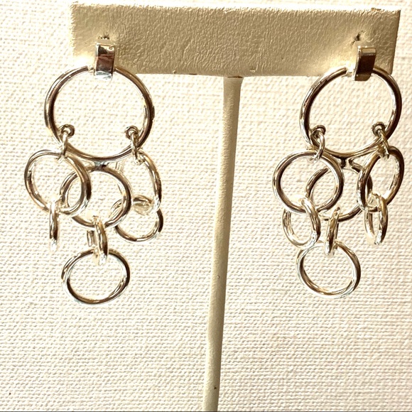 Vintage dangle earrings circles rings pierced - Picture 3 of 6